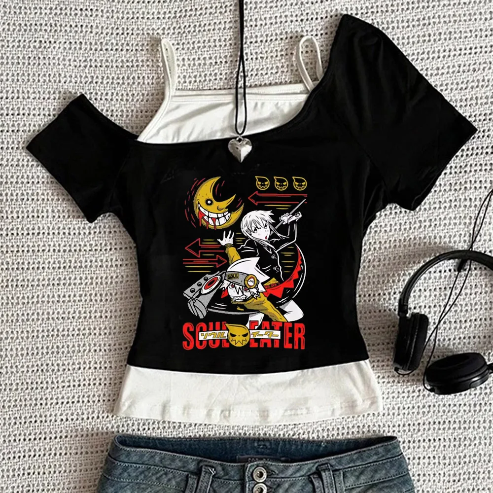 Soul Eater cropped top girl alternative  streetwear jojifuku emo t shirt gothic vintage alternative  summer