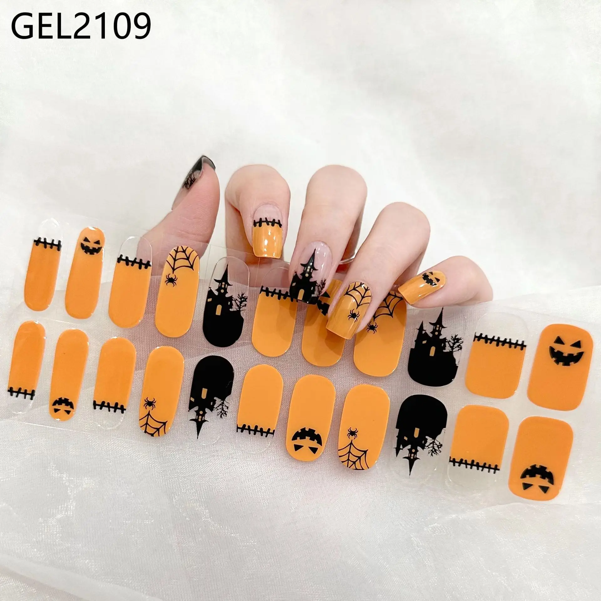22Tips New Halloween Pumpkin No-Bake Gel Nail Sticker DIY Ghost Dark UV Free Gel Nail Sticker