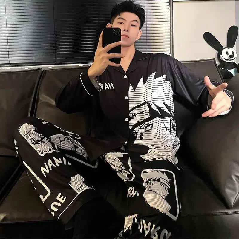 NEW Naruto anime peripheral cartoon black men\'s pajamas early autumn long-sleeved trousers handsome teenagers home clothes set