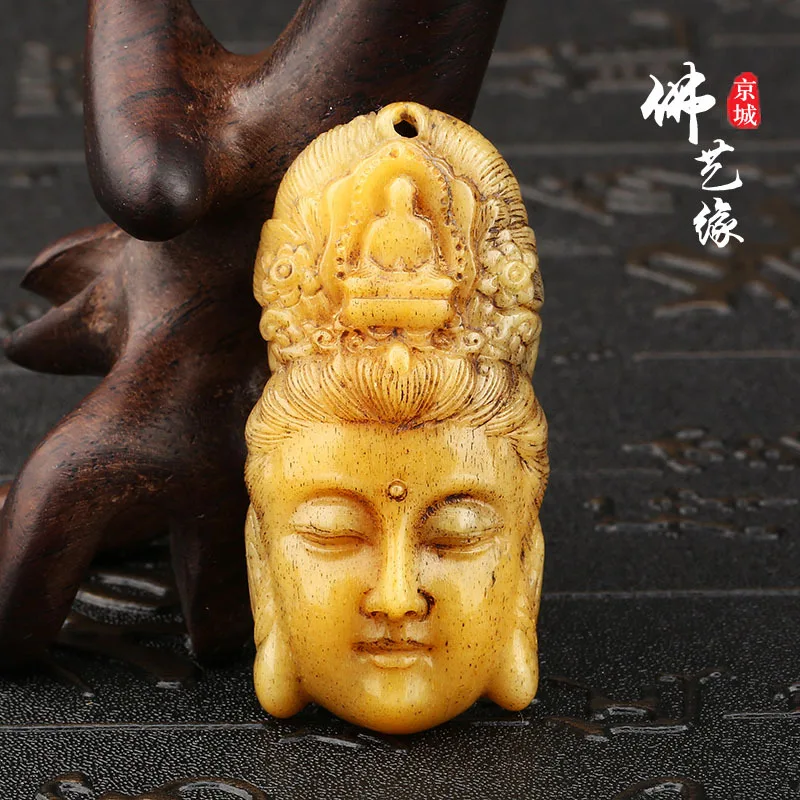 Natural Old Bone Brand Tadpole Pattern Carved Guanyin's Head Antique Retro King kong xingyue bodhi Pendant Pendant