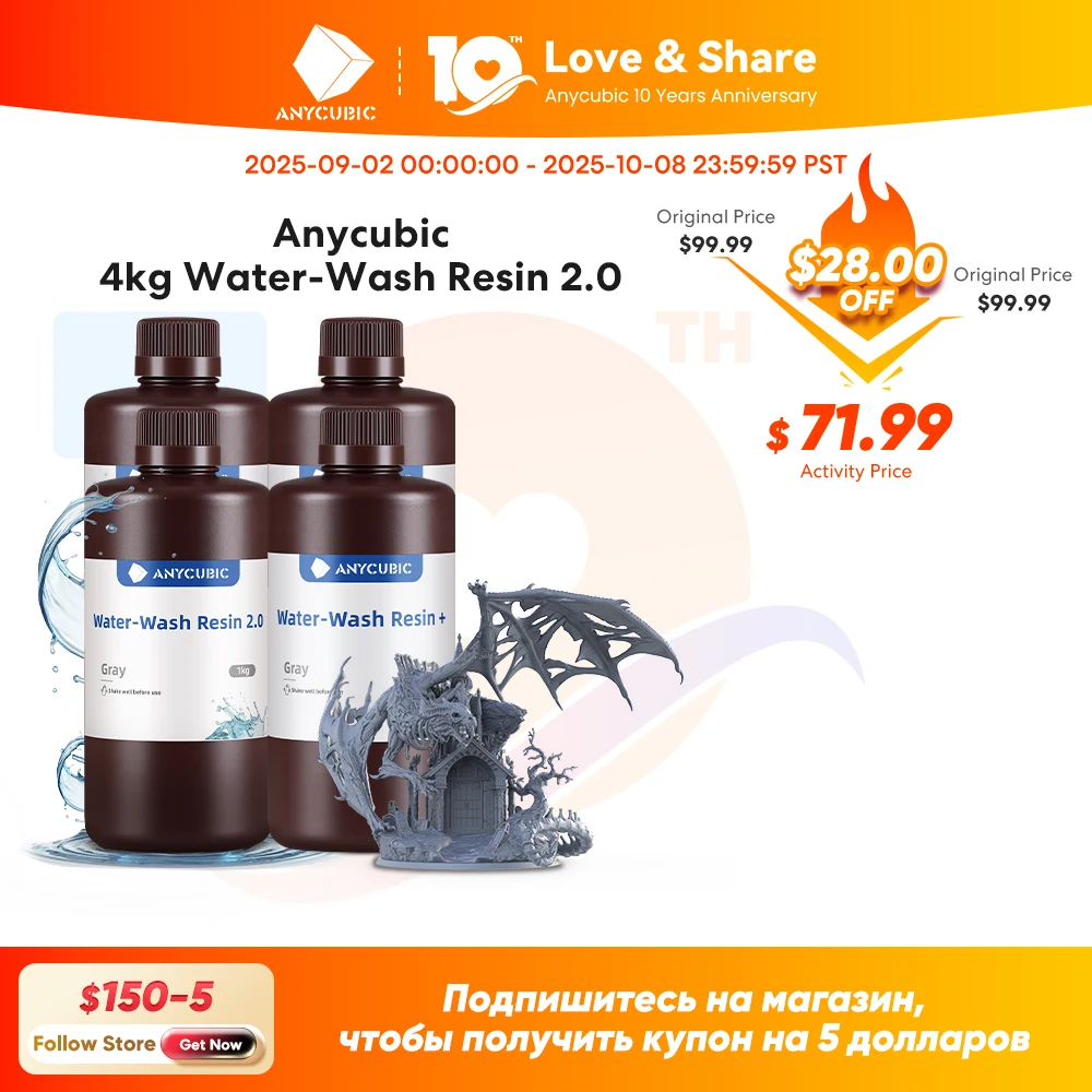 

Anycubic Water-Wash Resin 3D Printers Resin Water-Washable 365-405nm for LCD DLP Photon M3 Plus Max 7K mono 6K Printing