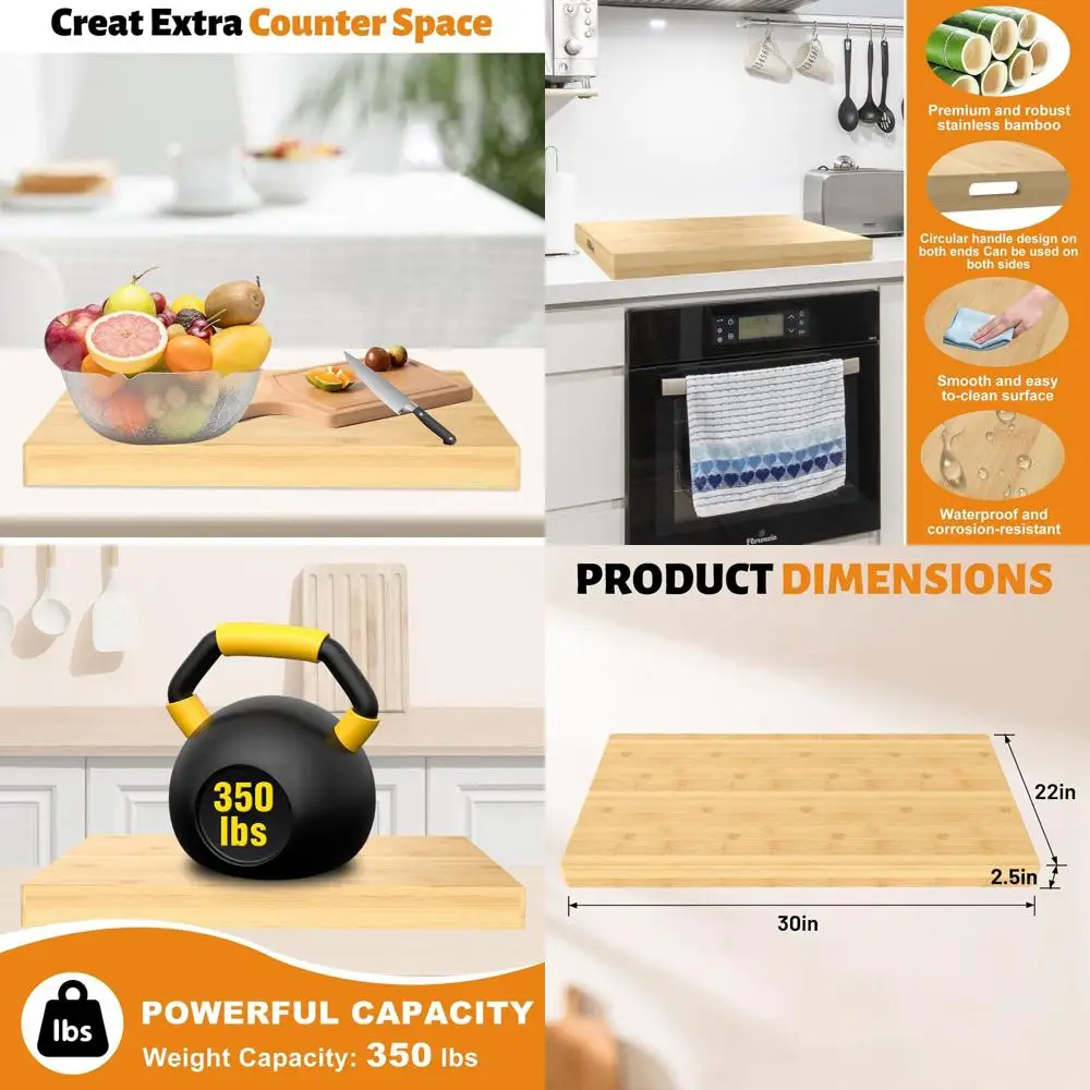 

Double-Sided Bamboo Noodle Board - 30L x 22W x 2.5H Stove and Sink Cover