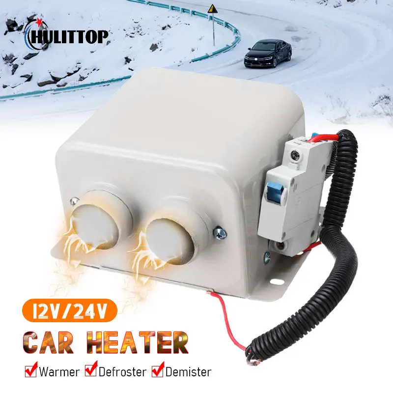 1200W 12V 24V Car Electric Heater Heating Fan Windshield Dryer Ceramic Car Heater 2 Hole Heating Defroster Demister Air Heater