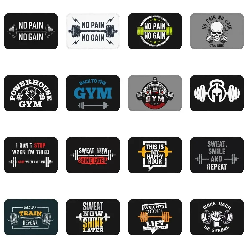 No Pain No Gain Gym Motivational Quote Front Door Mat Anti-Slip Bodybuilding Fitness Doormat Kitchen Balcony Entrance Rug Carpet