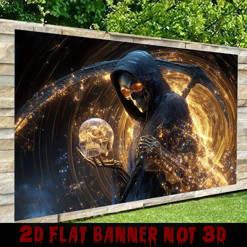 Grim Reaper Skeleton Tapestry with Scythe, for Halloween and Haunted House Decor, Spooky Home Decoration