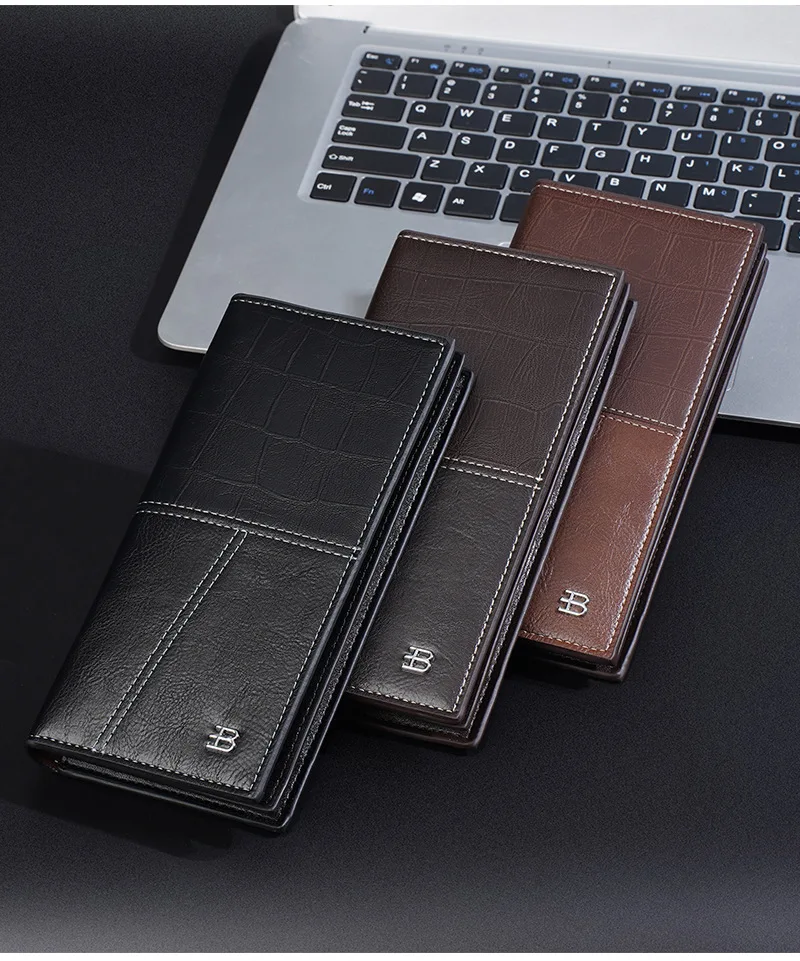 Men's long retro business multi-slot soft wallet, anti-theft brush, light and thin spliced large-capacity wallet