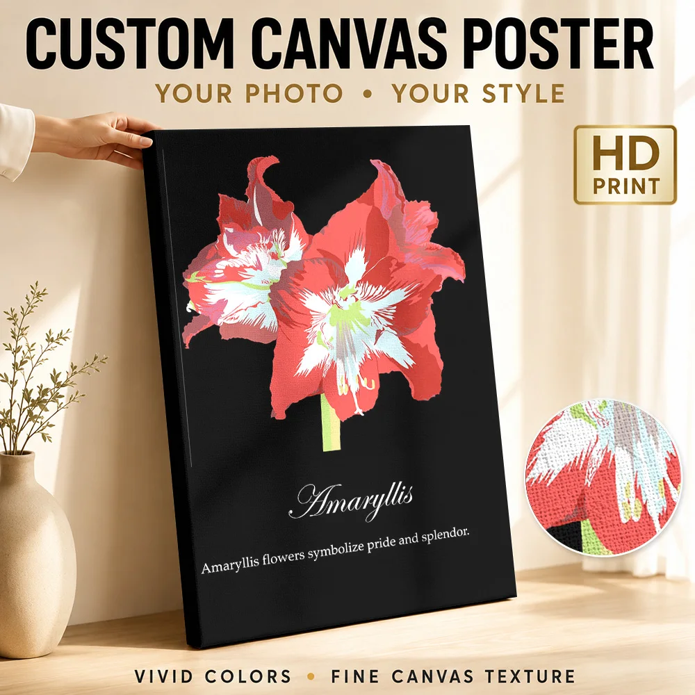 Amaryllis Canvas Poster Personalized Photo Botanical Floral Wall Paintings Decoration for Dining Room Home Gift for Collectors