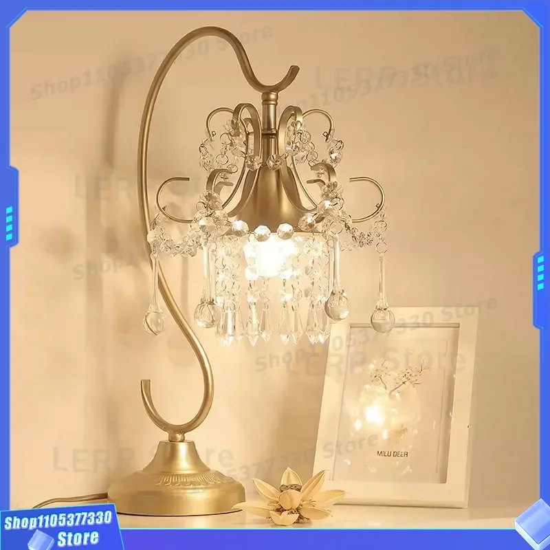 Modern Crystal Table Lamp French Style Creative Bedside Light for Living Room Study Bedroom Wedding Decoration Simple Design