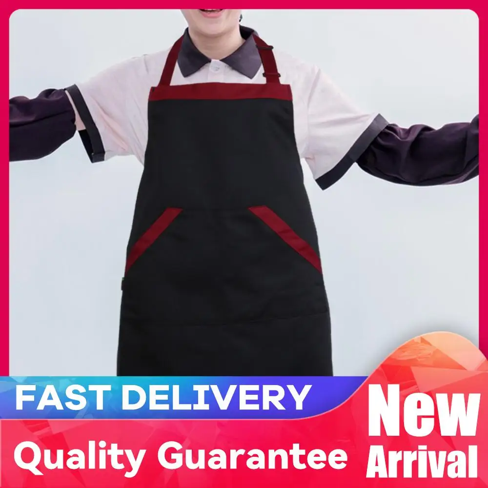 4Pcs Kitchen Apron with 2 Pockets Chef Apron Black Red Waiter Apron Food Service Apron for Hotel Restaurant Kitchen