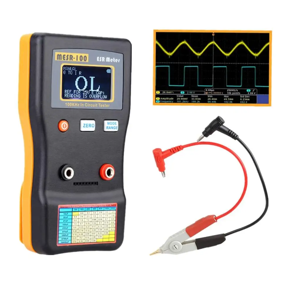 Capacitor Tester MESR-100 V2 Professional Ohm Meter 0.001-100.0R with SMD Test Clip Auto-Ranging Series Resistance Fast Check TV