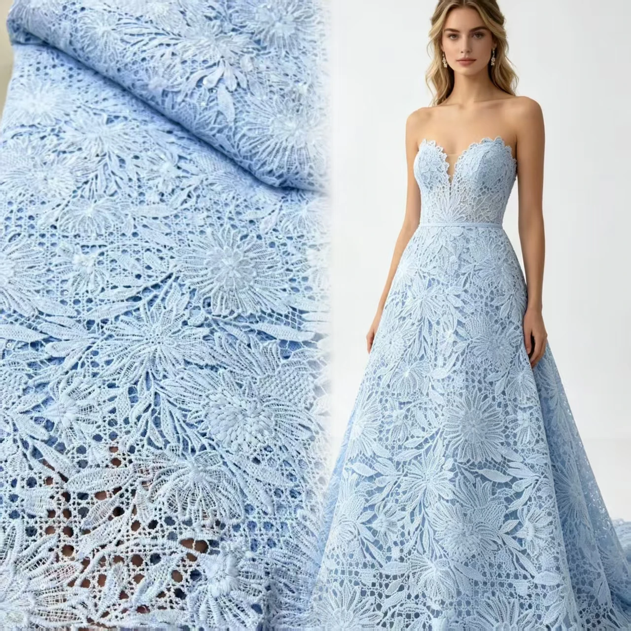 

Nigerian Tulle Lace Fabric for Sewing, Wedding Embroidery Dress, Chiffon Party Sequin, High Quality, Cotton