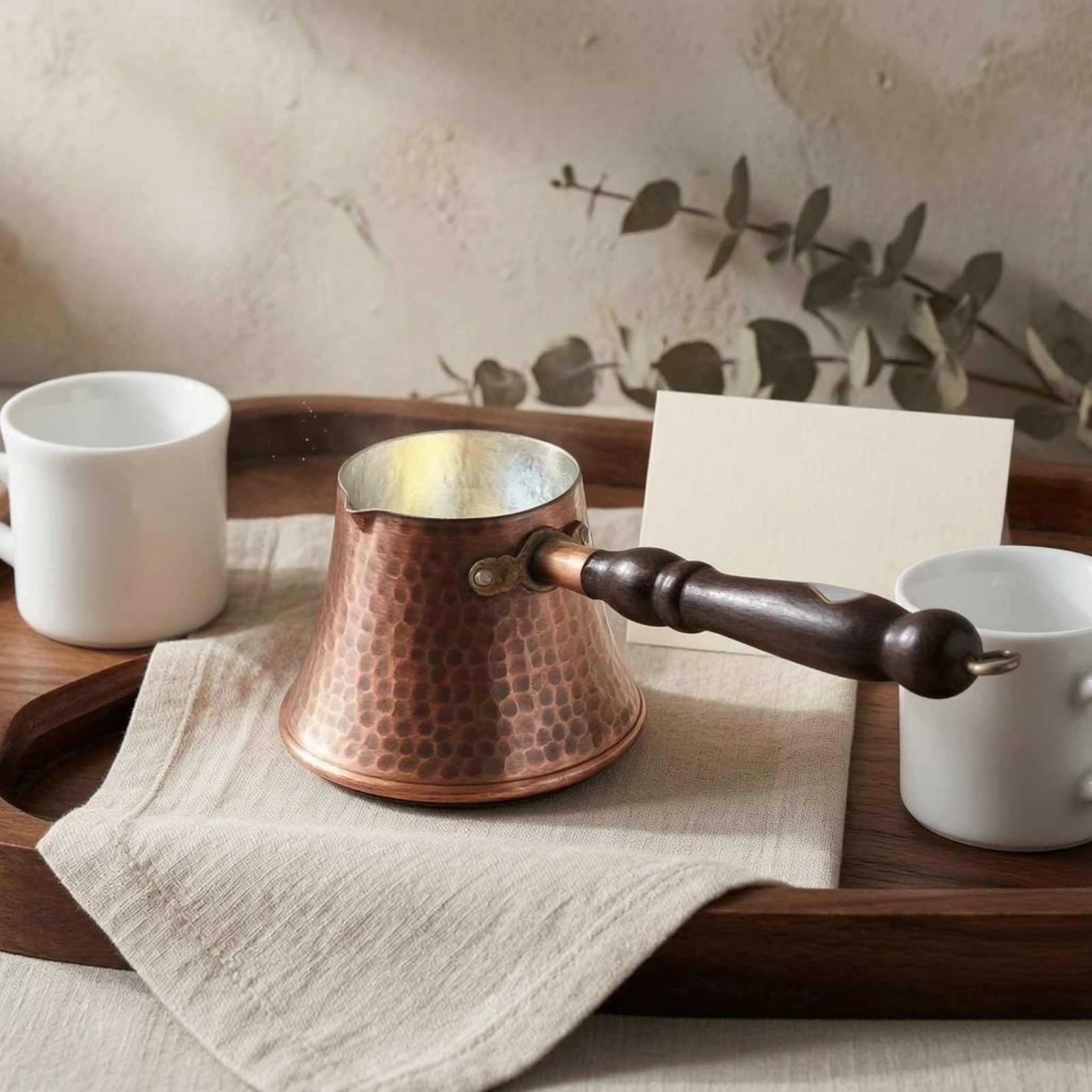 Copper Cezve Flared Top Hammered Copper Coffee Pot Turkish Coffee Pot Hanging Loop Hot Drink Item Pouring Lip