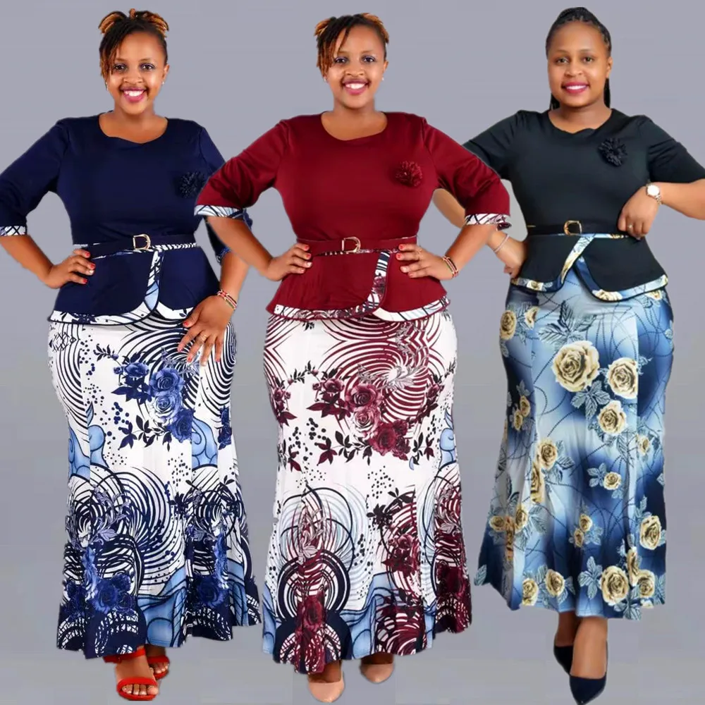 Plus Size New Arrival O dekolt rękaw 3/4 modny afrykański styl sukienki w kwiaty dla kobiet