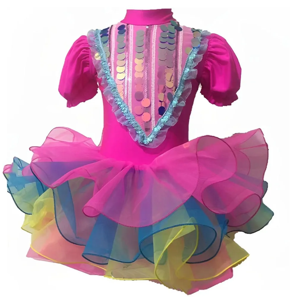 

Bew Rose Kids Ballroom Sequined Modern Dance Tutu Dress for Girls Perfect for Jazz Dance Costume Kids Stage Performances Wedding