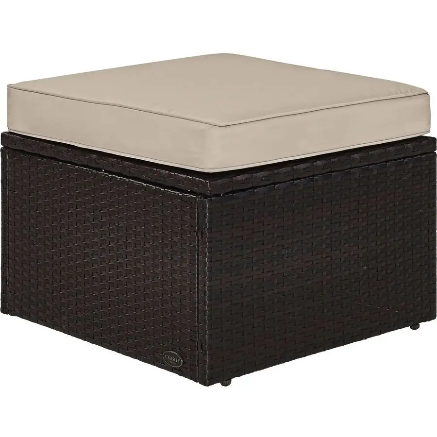 

Плетеная подставка для ног Palm Harbor Wicker для улицы, патио, террасы, веранды, коричневая, с подушками цвета песка