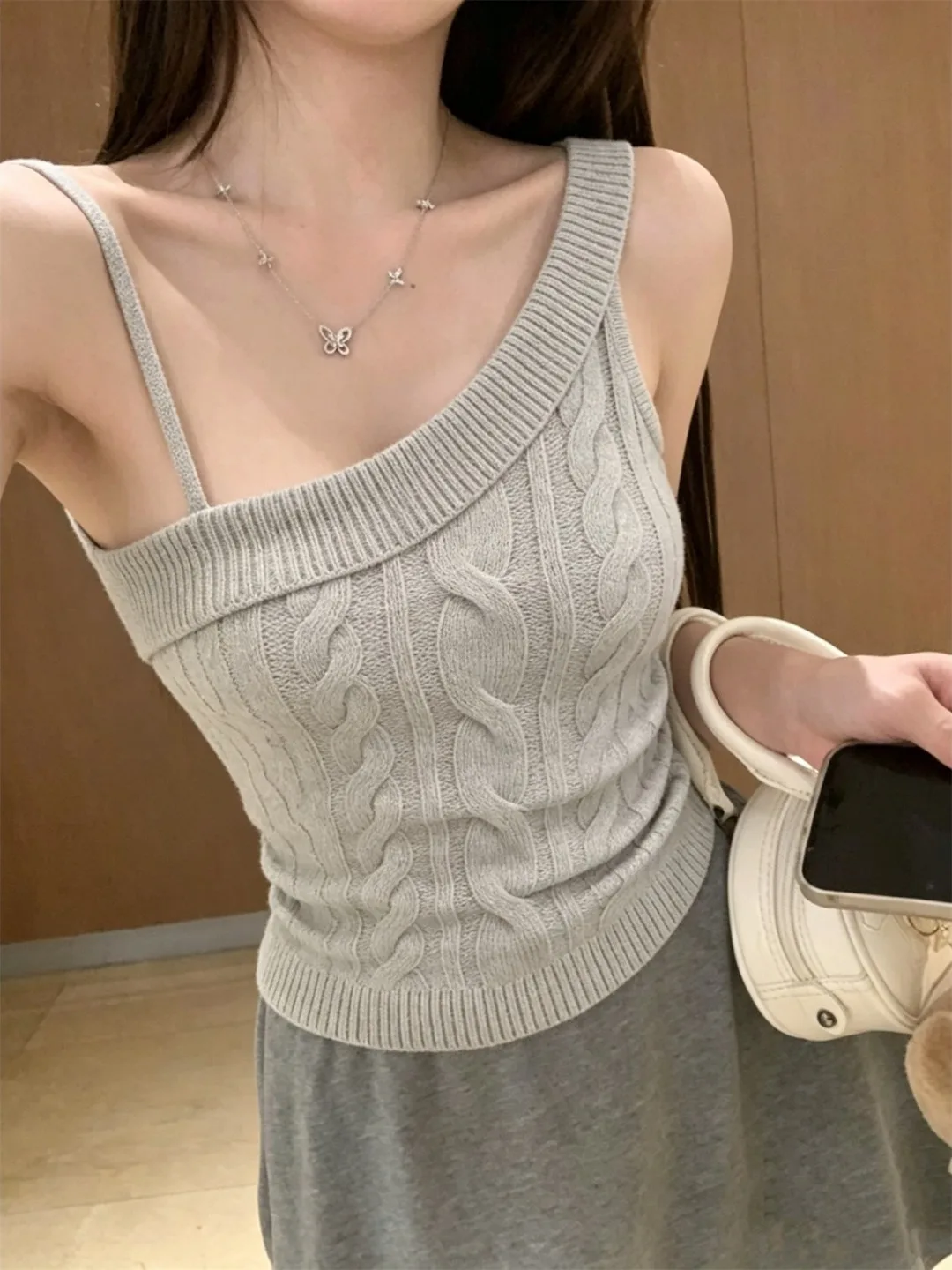 Slim Fit Knitted Wrap Waist Strap Top Korean Casual Style Short Length Summer Outerwear Women's Fashion A0511