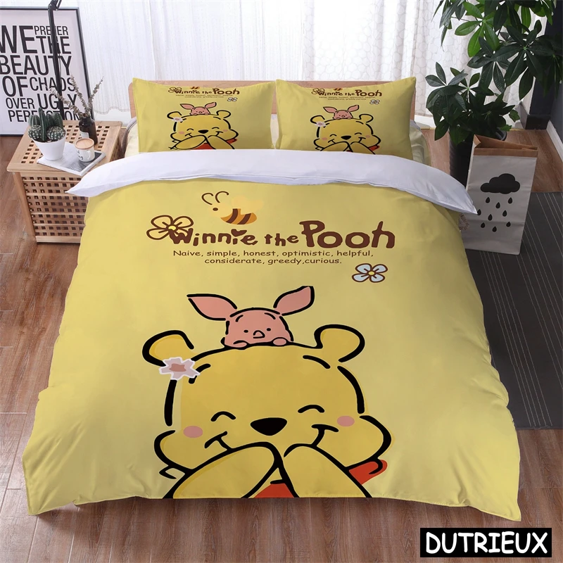 Disney Cartoon Winnie The Pooh Kawaii Bedding Set Queen King Size Duvet Cover Set For Children\'s Boys Girls Gift Bedroom Decor