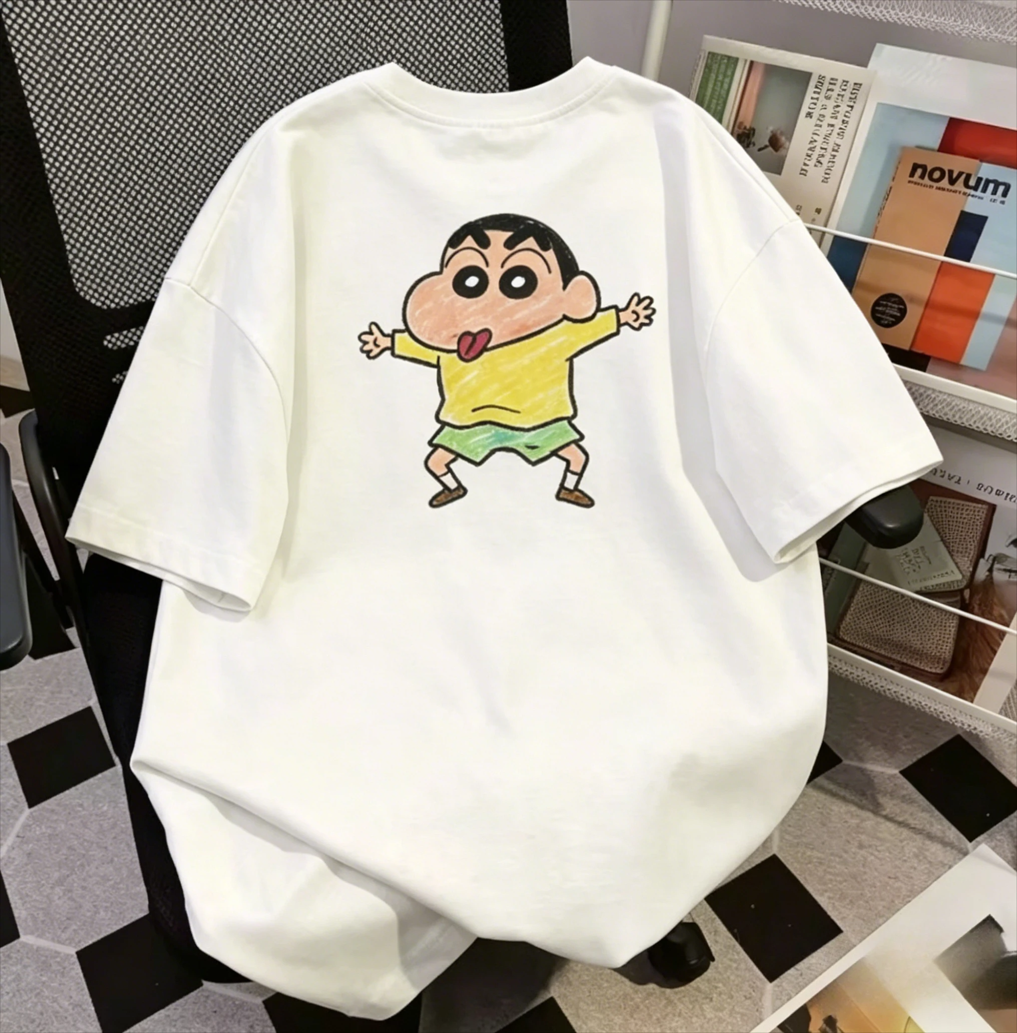 Crayon Shin Chan Hand Drawn Cartoon Print TShirt Cotton Blend Oversized Unisex Vintage Y2K Harajuku Streetwear Casual Loose Tops