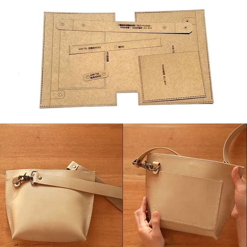 1Set Sewing Pattern DIY Women\'s Crossbody Bag Free Cut Kraft Paper Leather Sewing Craf Template Sewing Accessories 20x17CM