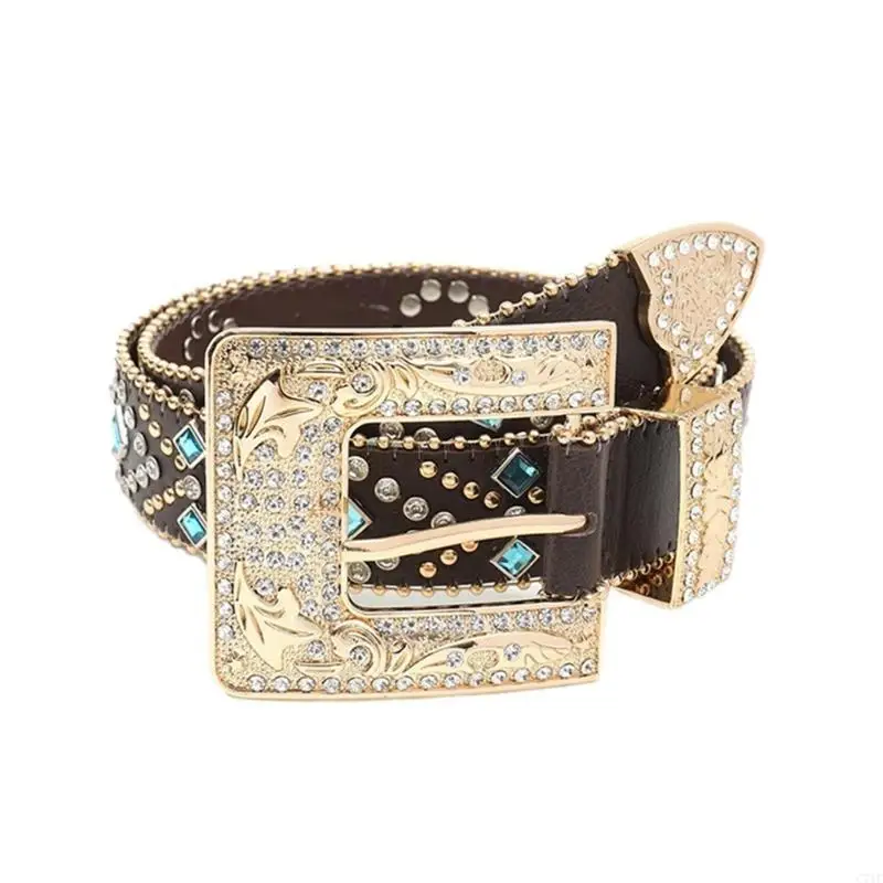 C71F حزام غربي برشام رصع حزام ل شورت جينز حزام النساء الخصر الديكورات السراويل حزام خصر فتاة الخصر اكسسوارات #3