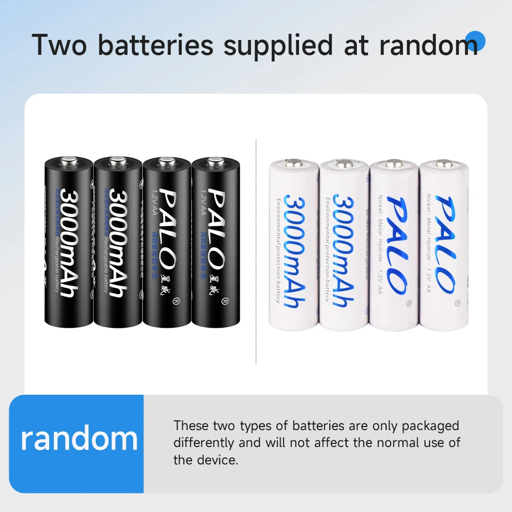 AA Battery Rechargeable 1.2V 3000mAh Ni-MH 2A Battery with Multi-functional Smart Charger for 1.2V Ni-MH/3.7V Li-ion Battery