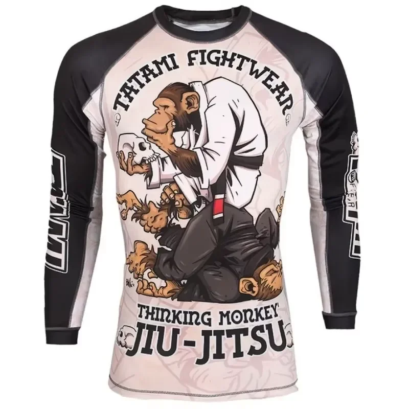 3D Printed Casual Long Sleeve Men's Monkey MMA Boxing Training Tight T-shirt 2026 Sanda Tiger Taekwondo Sports Shirt Gym