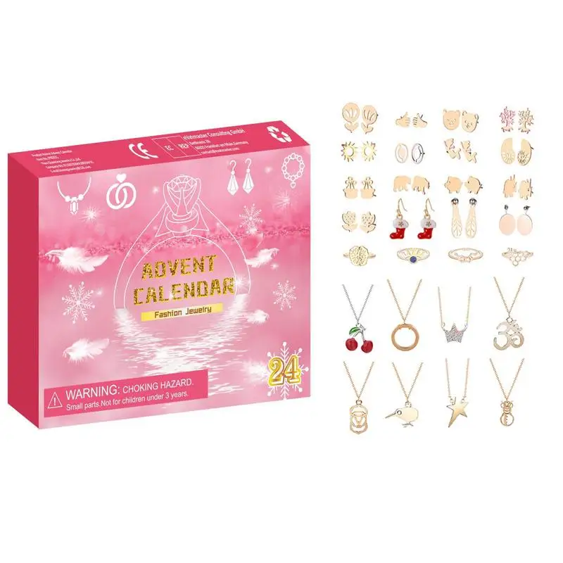 

Christmas Advent Calendar Jewelry Set Exquisite Necklace Ring Earrings Gift Box 24 Days Countdown Calendar For Girls Xmas Favors