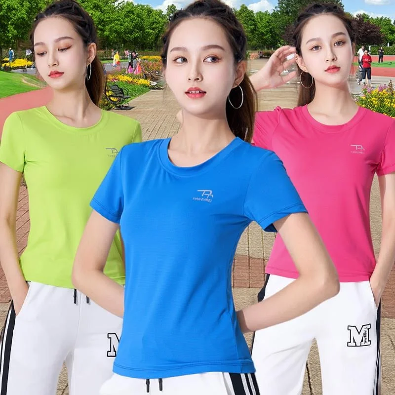 quick-dry-ice-grid-t-shirt-short-sleeve-fitness-dance-costume-women's-sportswear-square-dancing-uniform-bodysuit-top