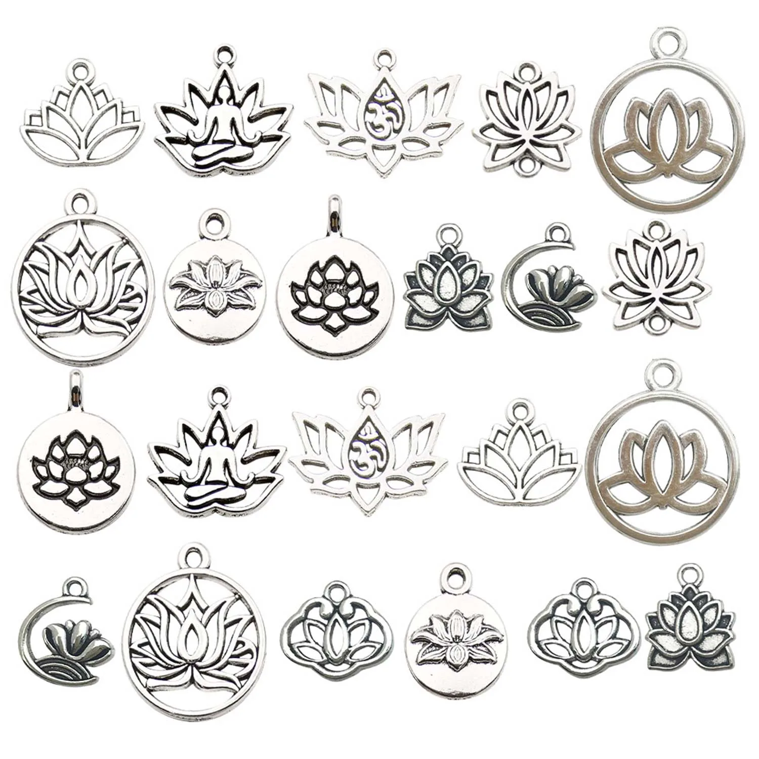 10/22pcs Hollow Yoga Symbol Lotus Charms Alloy Pendants For DIY Bracelets Necklaces Earrings Jewelry Making Accessories