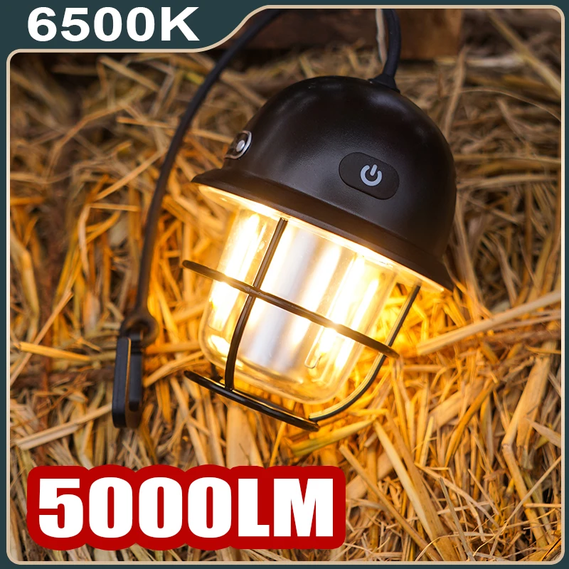 5000LM Camping Lantern 4 Modes Warm Light Rechargeable Lamp Outdoor Tent Lamps Atmosphere Lights Garden Christmas Decoration