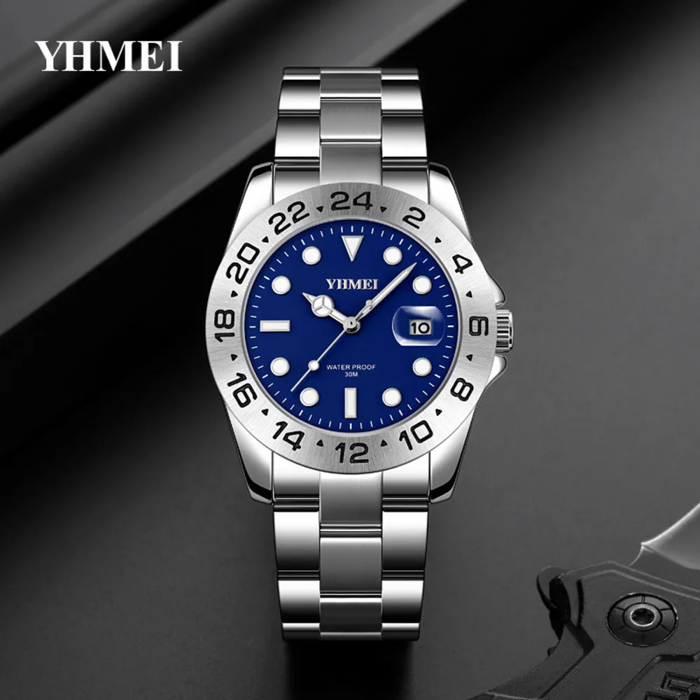 

Fashionable High-end Men's Watches Rotatable Outer Ring Stainless Steel Waterproof Date Top-notch Business Quartz Watch for Men