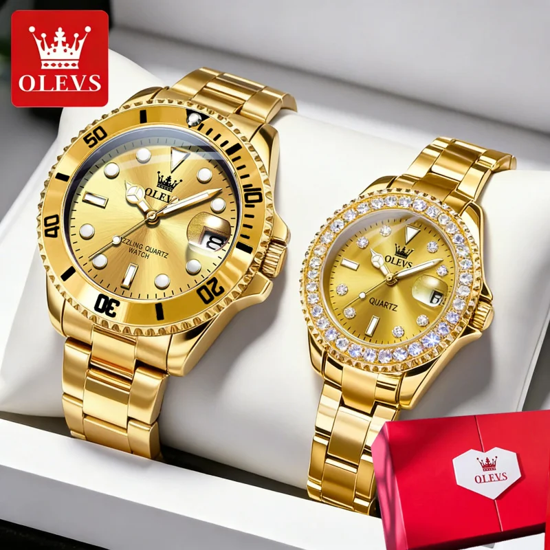 OLEVS 5885 Couple Watch Luxury Brand Quartz Watch Waterproof Watch Lover Gift Night Light Classic Luminous Big Week Date Watch