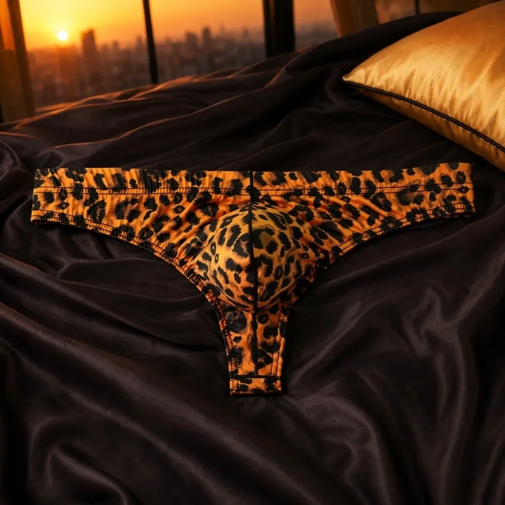 Soft Lingerie Men Leopard Print Thongs Underpants T-back Men's Panties Breathable Low Waist Male Briefs Male