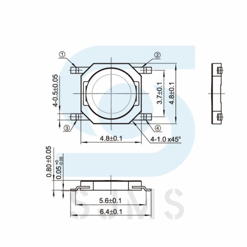 50PCS/lot Copper Pillar Tactile Push Button Switch 4x4 Micro Switch 4*4*0.5/0.8/1.5/1.6/1.7/2/2.5/3/3.5/4.3/5mm mini Tact Switch