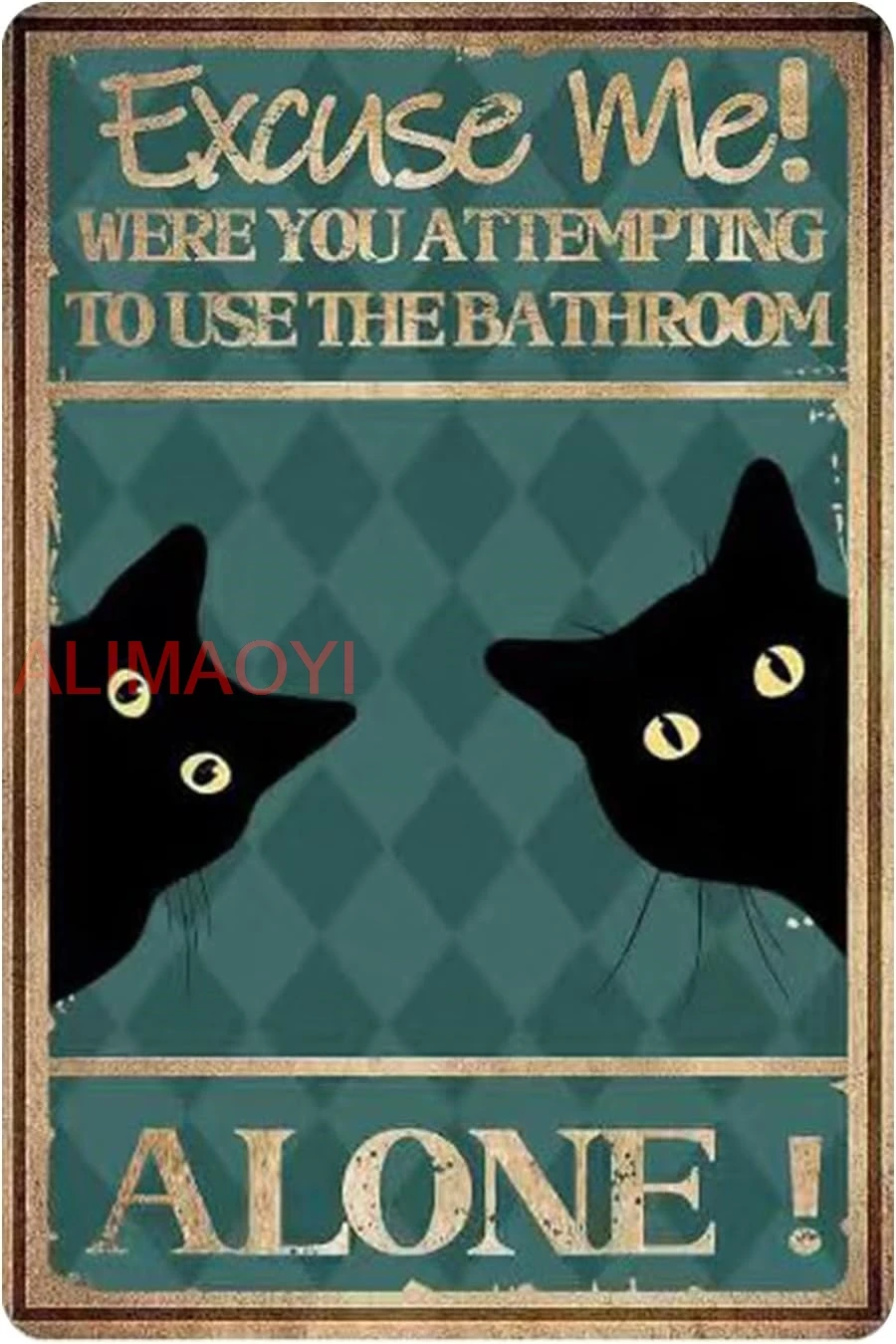 Excuse Me! Funny Black Cat Poster Vintage Cat Bathroom Sign Decor 8x12 Inch