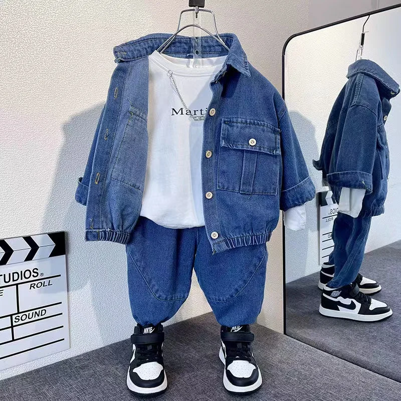 Primavera e autunno Casual vestito da ragazzo moda nuovo vestito di jeans per ragazzi coreani due set di vestiti per ragazze dei ragazzi autunnali