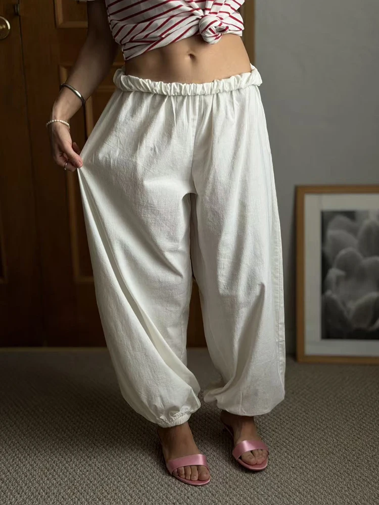 Wide Leg Red Pants For Women Cotton Long Bloomers White Autumn Elastic Waist Lantern Trousers Women Straight Practice Pants Lady