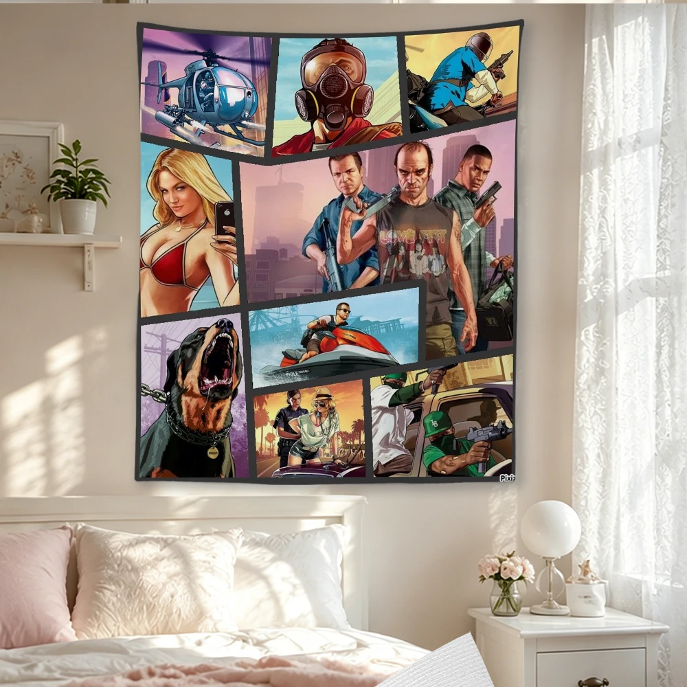 Game Character Grid Tapestry Cool Street Gaming Wall Hanging Dorm Decor