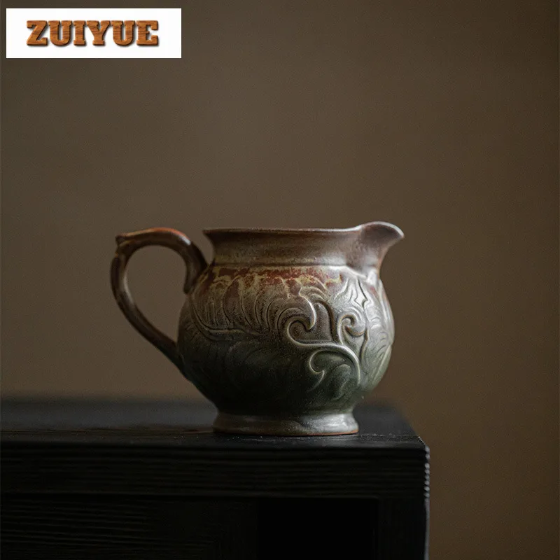 

330ml Bizen Pottery Engrave Flower Tea Pitcher Pour Tea Cha Hai Dispenser Justice Cup Fair Mug Teaware Collection Accessories