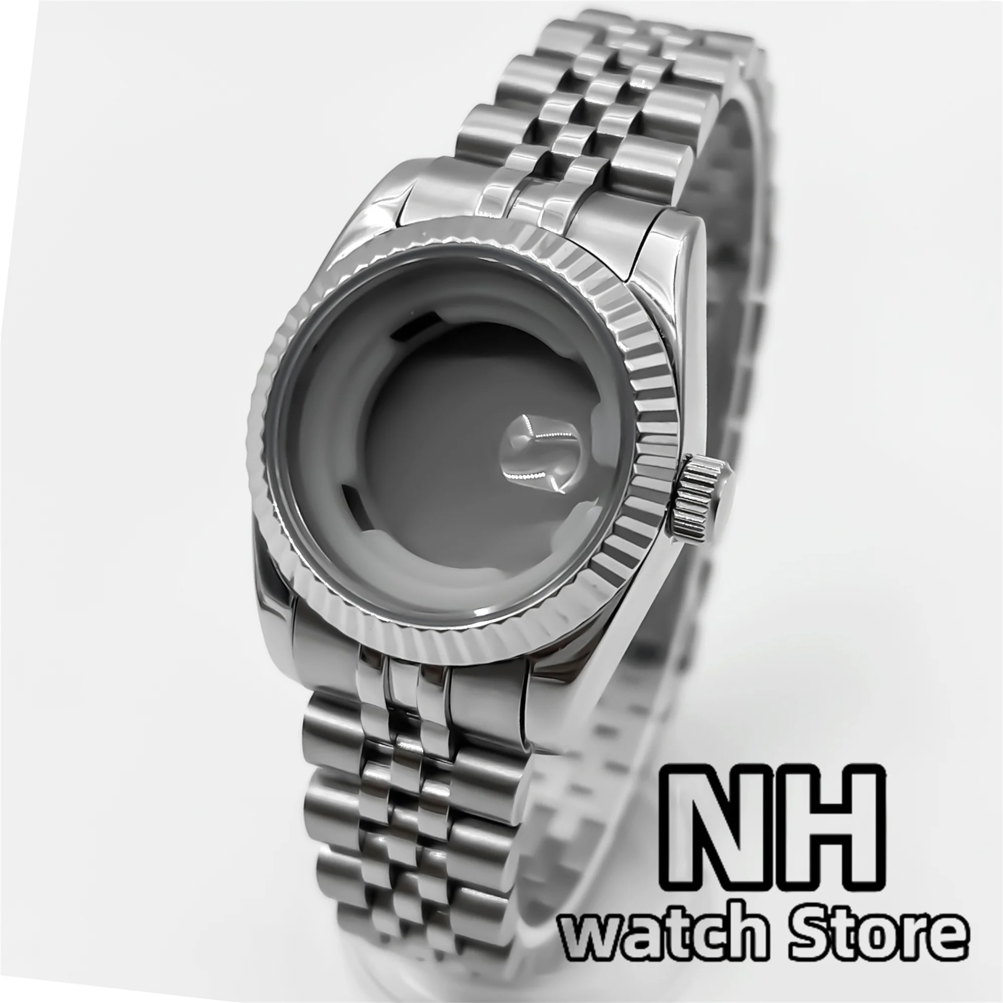 

31mm NH05 Watch Case Round Fluetd Polished Bezel Stainless Steel Case Bracelet Sapphire Glass Waterproof Fit NH05 NH06 Movements