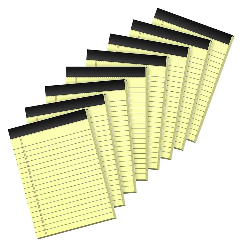 8 Uds. Blocs de notas de 8,5X11 pulgadas, blocs de escritura, libretas de rayas anchas, almohadillas de papel amarillo para la escuela, la Oficina