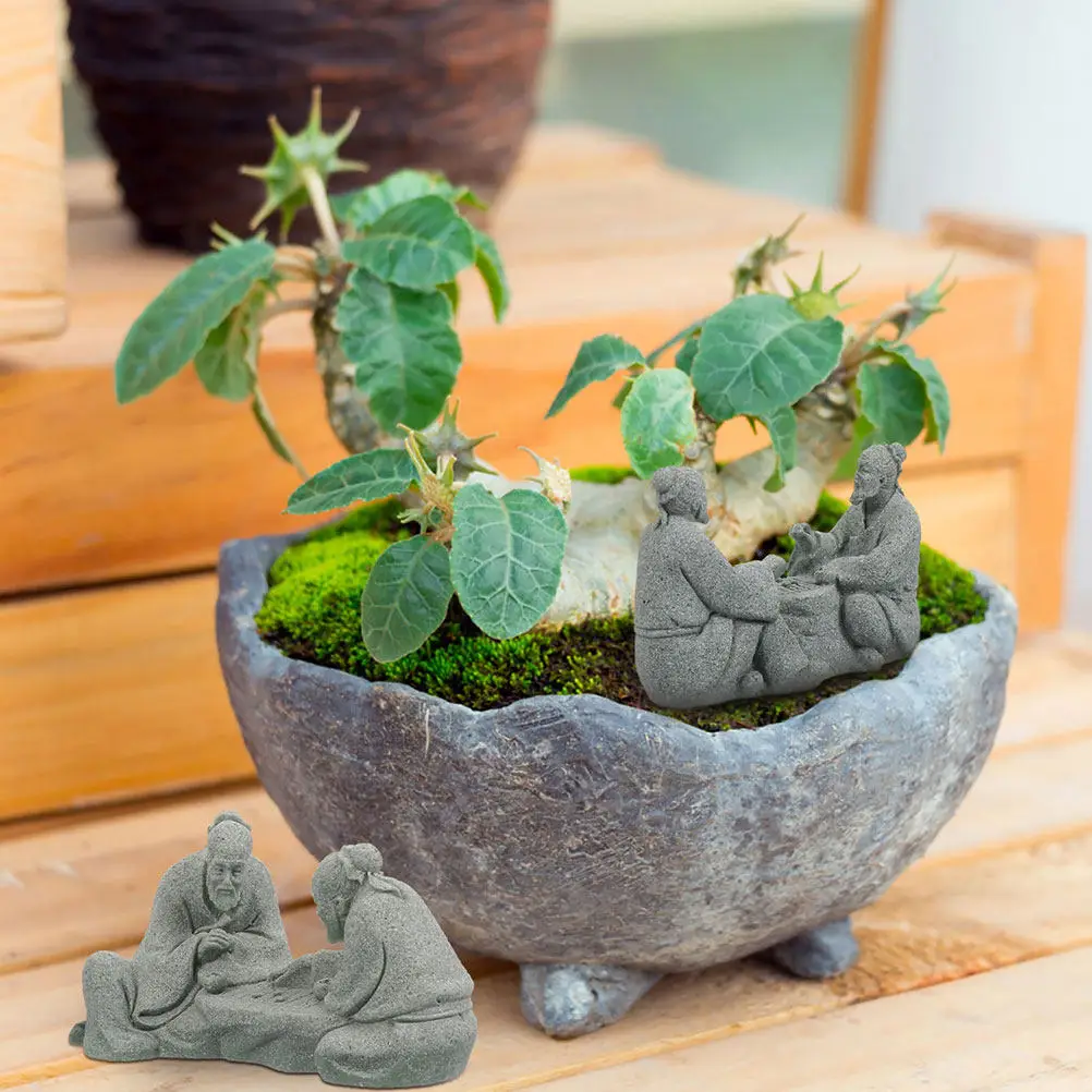 2Pcs Sandstone Chinese Elder Statue Set Exquisite Hand-Carved Zen Decor for Home Desktop Garden Living Room Office Decorative