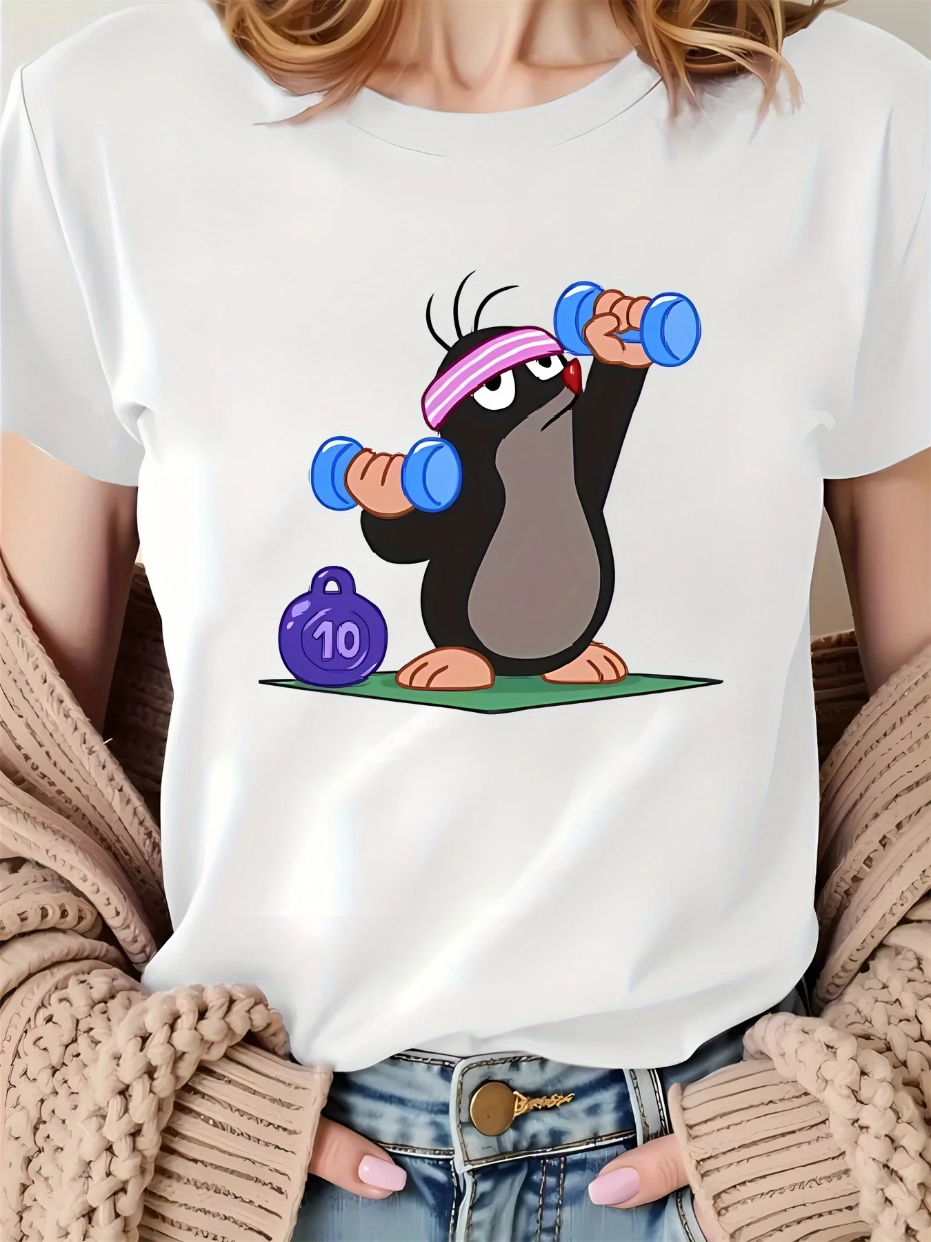 الخلد منقوشة مطبوعة المرأة تي شيرت الانضباط الذاتي اللياقة البدنية قصيرة الأكمام الجولة الرقبة المرأة تي شيرت غير رسمي ملابس الصيف #1