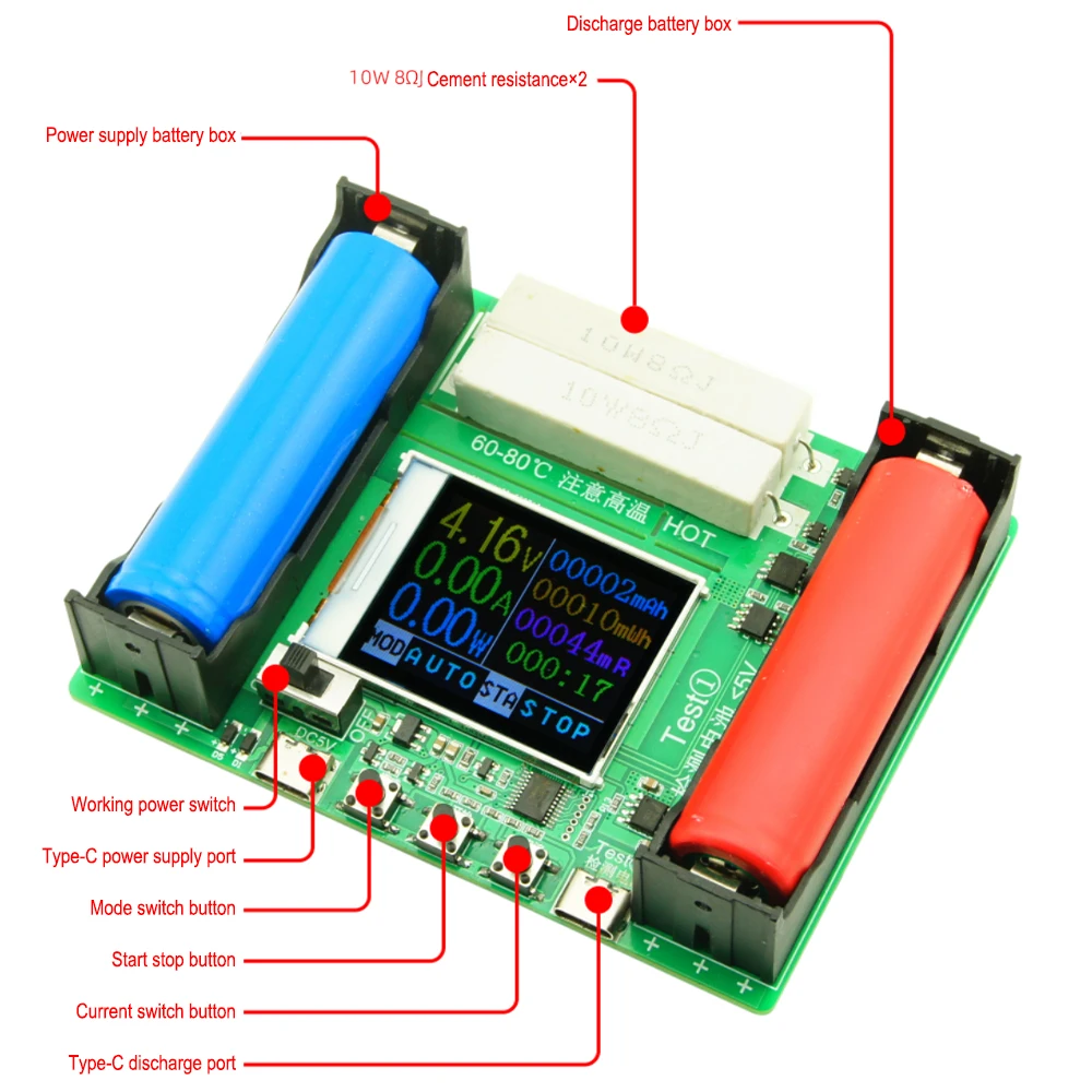 Digitales LCD-Display Batteriekapazitätstester MAh MWh für 18650 Lithium-Batterie Typ-C Messleistungs-Detektormodul – Detail 2