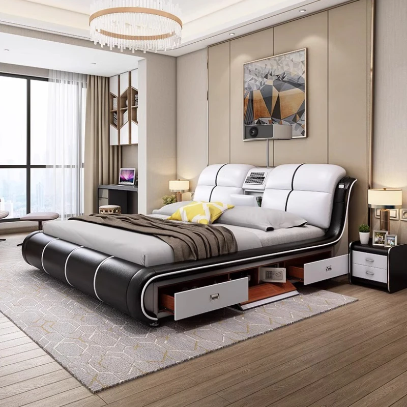 

Storage Aesthetic Bed Frame Modern Queen Size White King Double Bed Frame Leather Low Price Letto Matrimoniale Bedroom Furniture