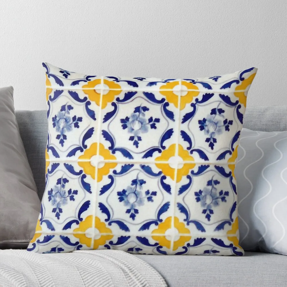 Portuguese Blue and yellow tiles Throw Pillow Cushion Cover Luxury Pillowcases For Pillows Luxury Sofa Cushions