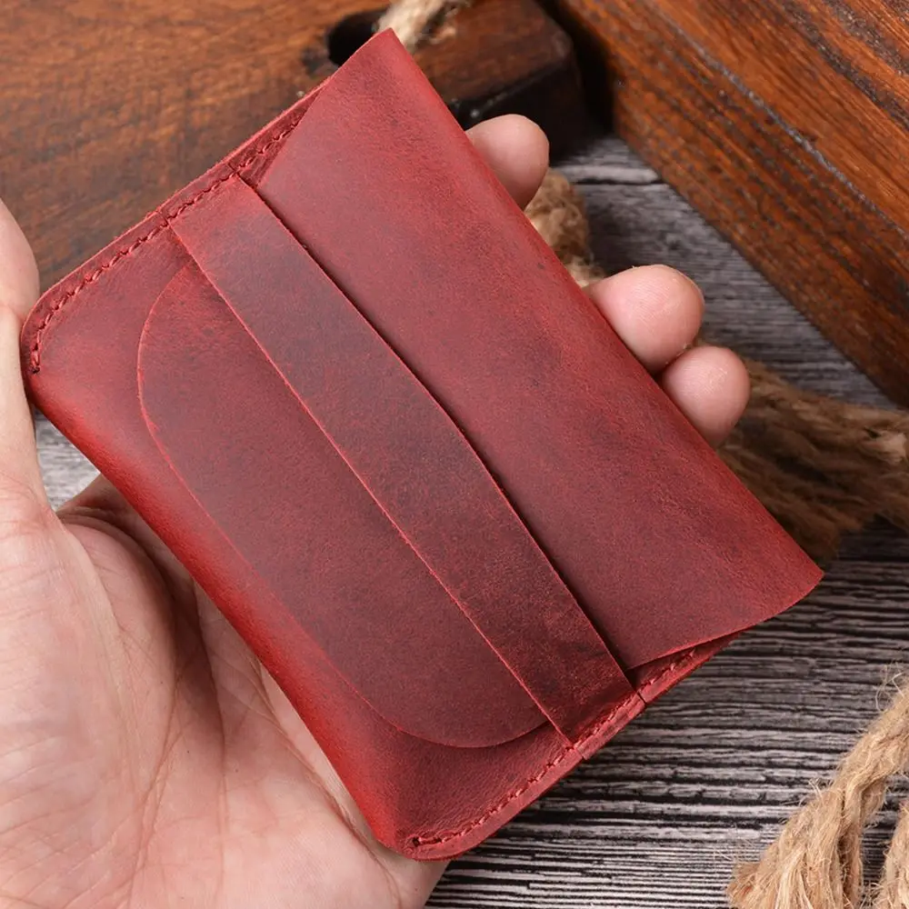 Durable Retro Genuine Leather Card Wallet Cowhide Casual Crazy Horse Leather Card Wallet Soft Creative Bank Card Bag Business