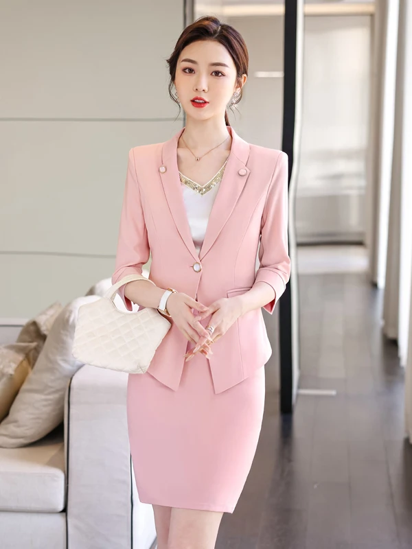 

Elegant Seven-Quarter Sleeve Suit Set for Women Commute Professional Workwear Spring Summer Slim Fit Style One Button Closure