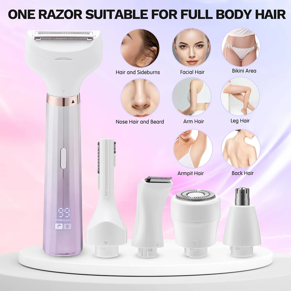 Electric Razor Shaver for Womens Bikini Trimmer Ladies Painless Armpit Legs Face Hair Removal Wet & Dry