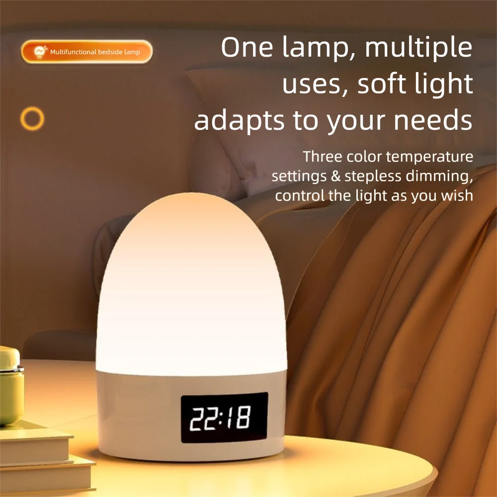 

3 Color Touch Night Light Eye Protection Dimming Bedroom Bedside Lamp Adjustable Brightness with Digital Clock Sleeping Lamp